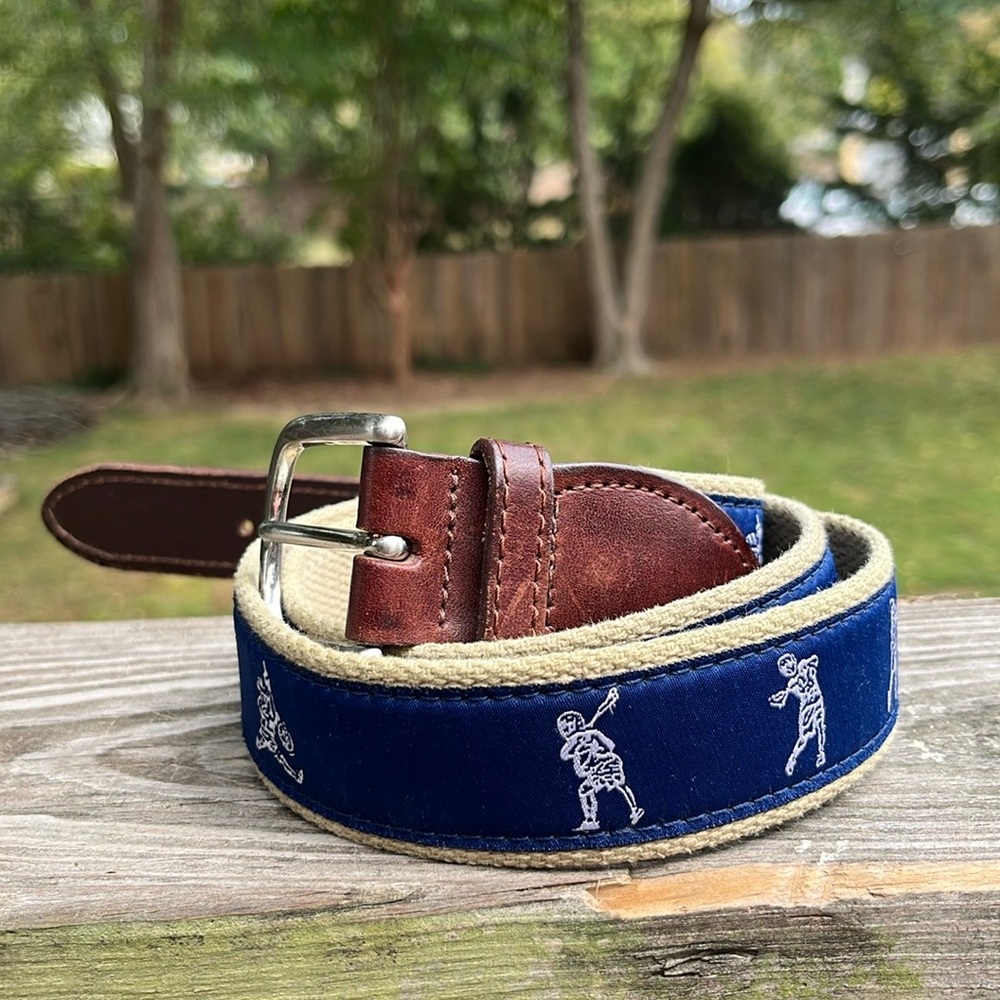 Lacrosse themed belt- Size 34/35- The Belted Cow Co.- Good condition,no stains!